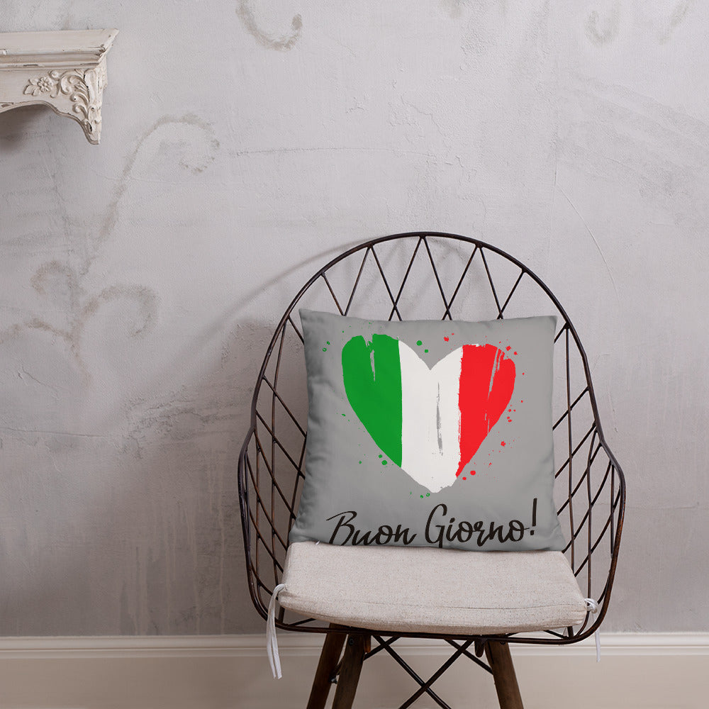 Coeur au couleur du drapeau Italien - Coussin imprimé bongiorno - Ici & Là - T-shirts & Souvenirs de chez toi