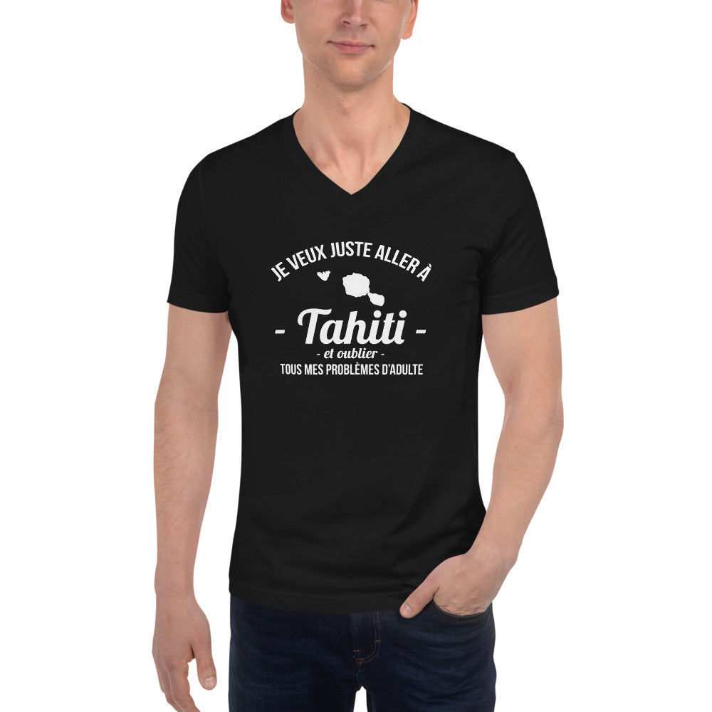 T-shirt Tahiti col V - Je veux juste aller à Tahiti