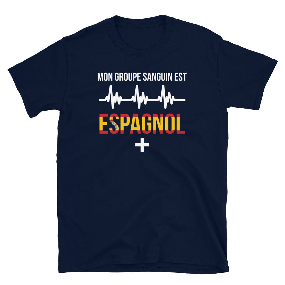 T-shirt Espagne marine dos - Groupe sanguin avec humour
