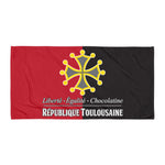 Serviette de bain République Toulousaine Rouge et Noir avec croix occitane : 150 cm x 75 cm - Ici & Là - T-shirts & Souvenirs de chez toi