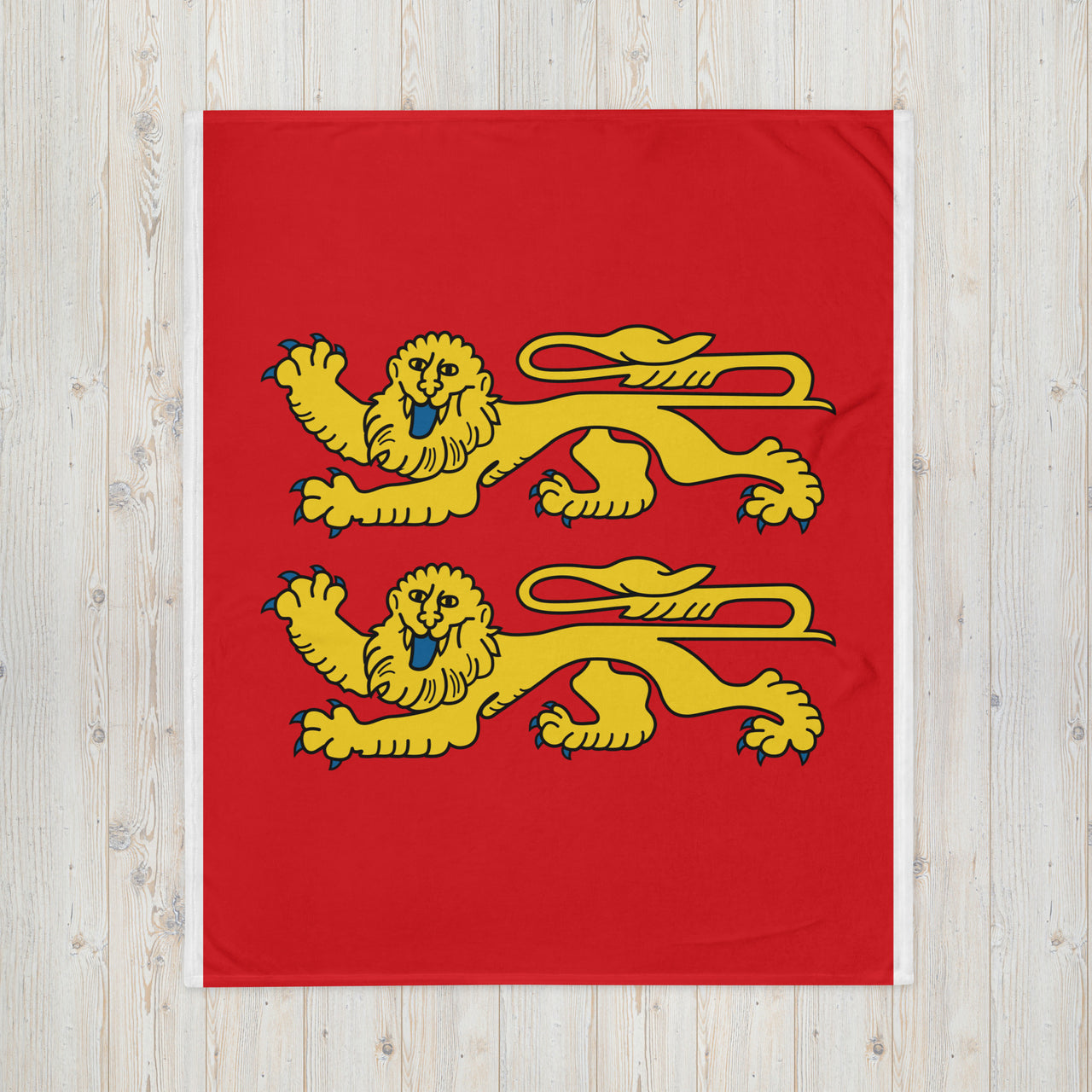 Plaid Drapeau Normand  deux léopards- Jetée de canapé Cadeau Normandie 130 x 150 cm