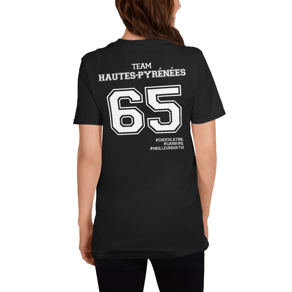T-shirt Hautes-Pyrénées 65 noir dos - Fierté Bigorre en coton