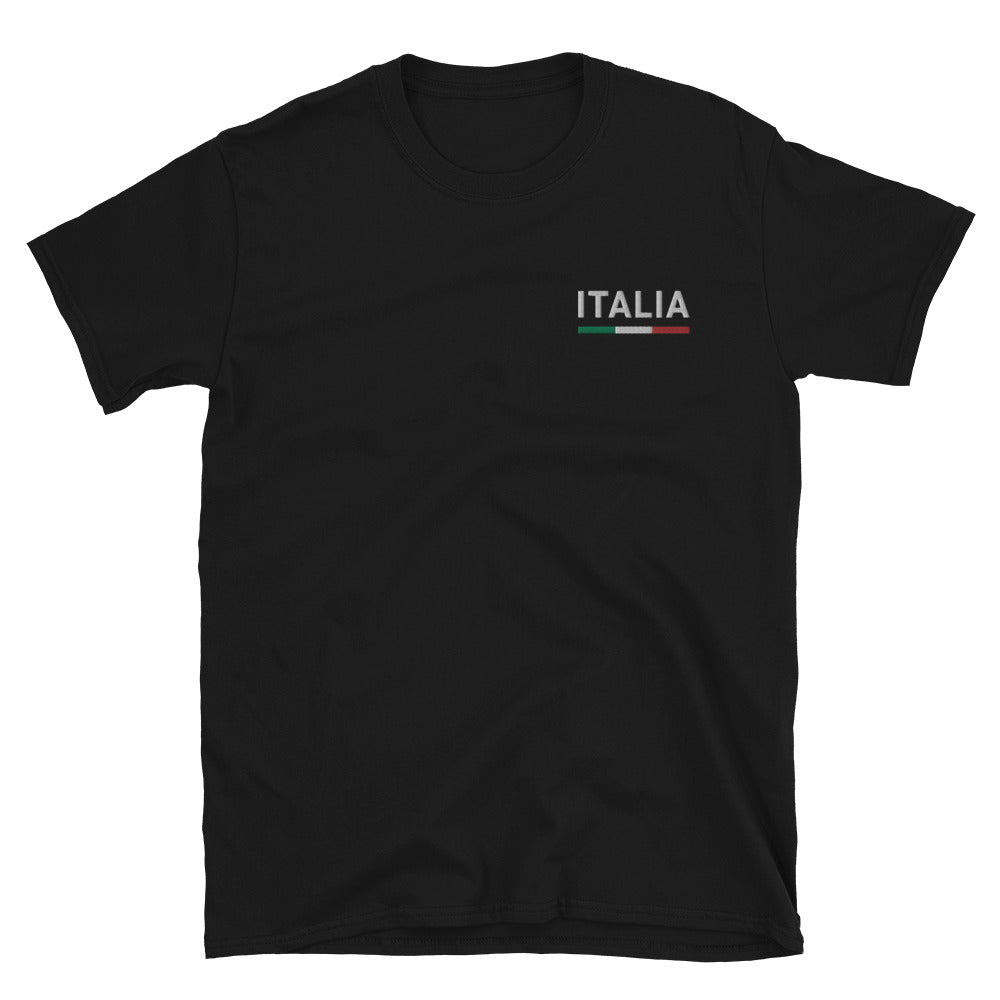 T-shirt Italie noir - Drapeau italien brodé en couleurs