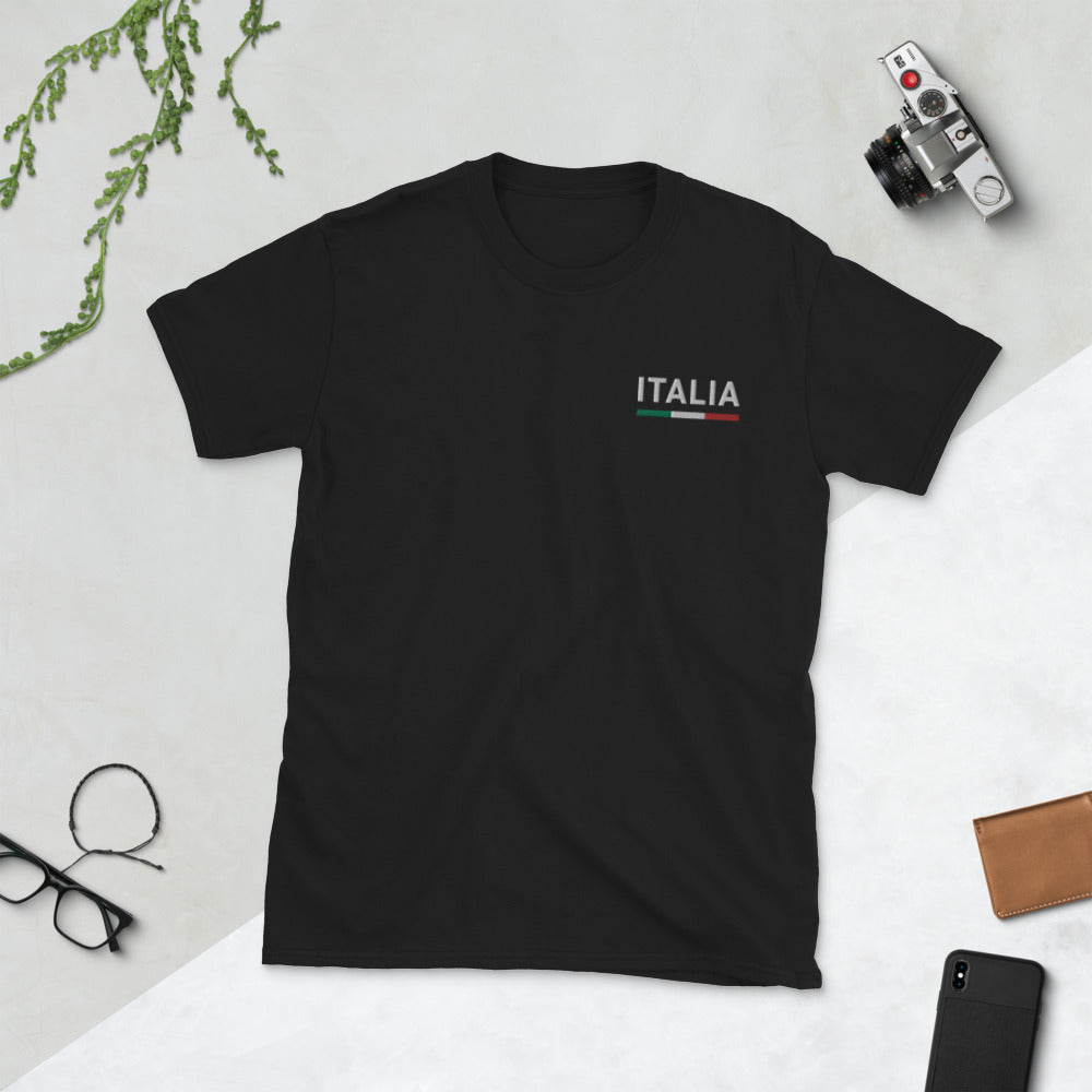 T-shirt Italie noir dos - Drapeau italien brodé en couleurs