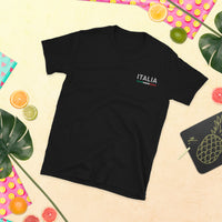 Thumbnail for T-shirt Italie gris foncé chiné dos - Drapeau italien brodé en couleurs