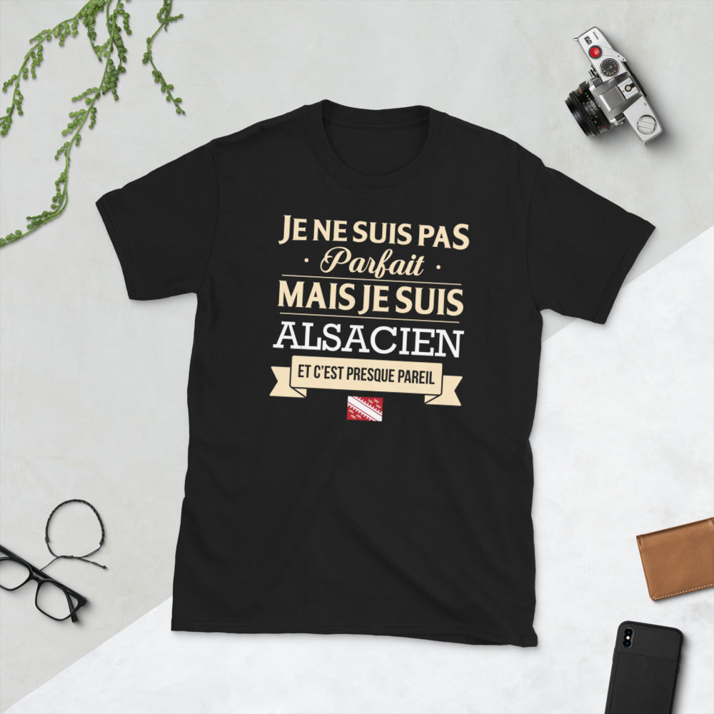 T-shirt Alsacien noir - Je ne suis pas parfait mais je suis Alsacien