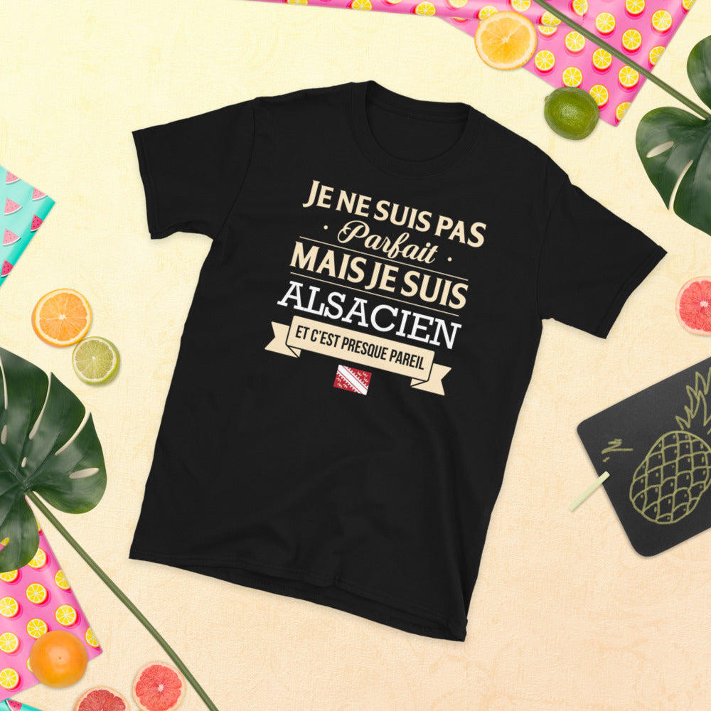 T-shirt Alsacien noir dos - Je ne suis pas parfait mais je suis Alsacien