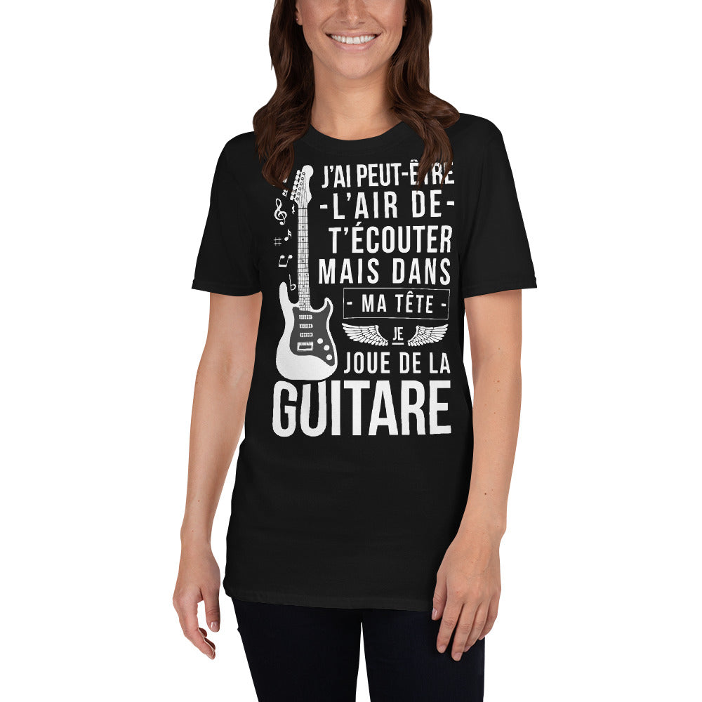 T-shirt humour bleu marine - Je joue de la guitare en pensée face