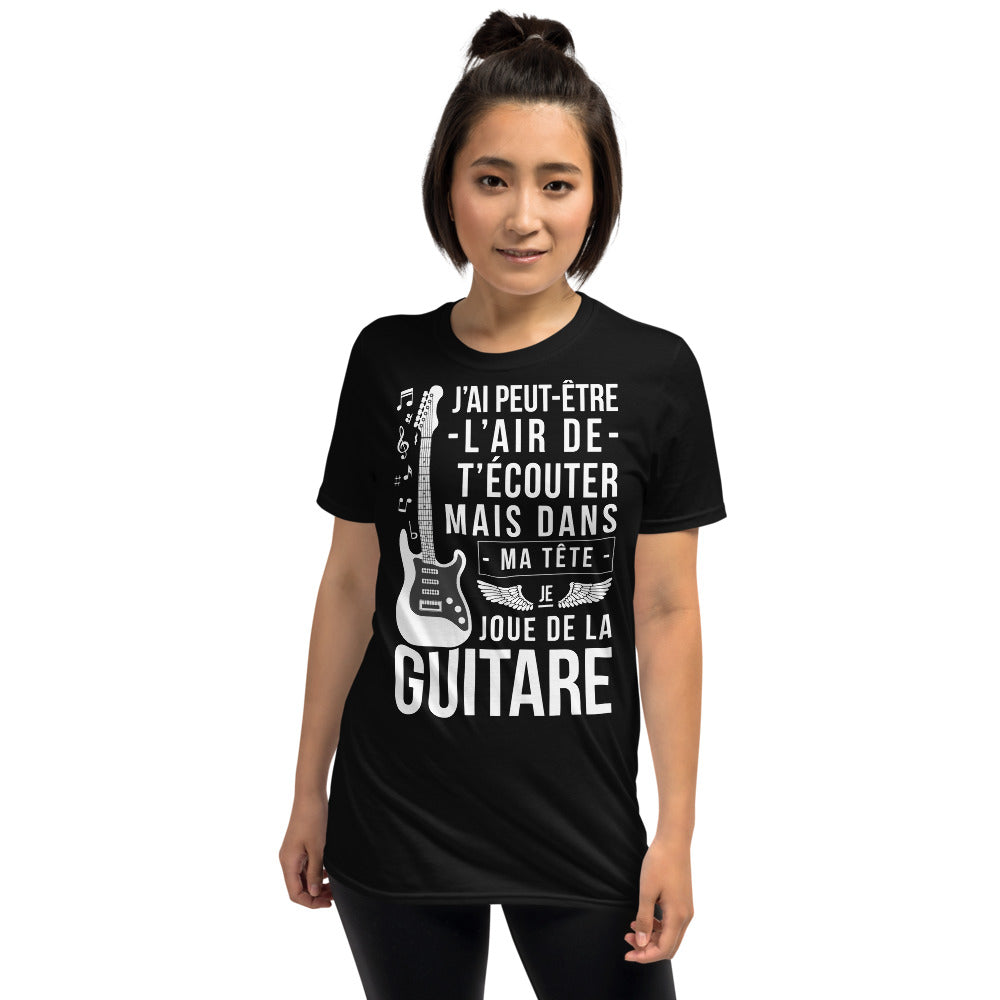 T-shirt humour bleu marine - Je joue de la guitare en pensée dos