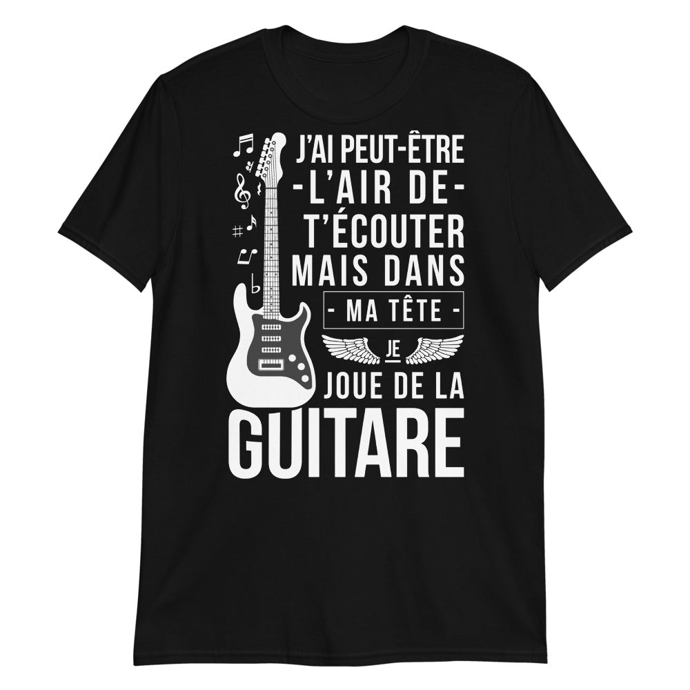T-shirt humour gris foncé chiné - Je joue de la guitare en pensée face