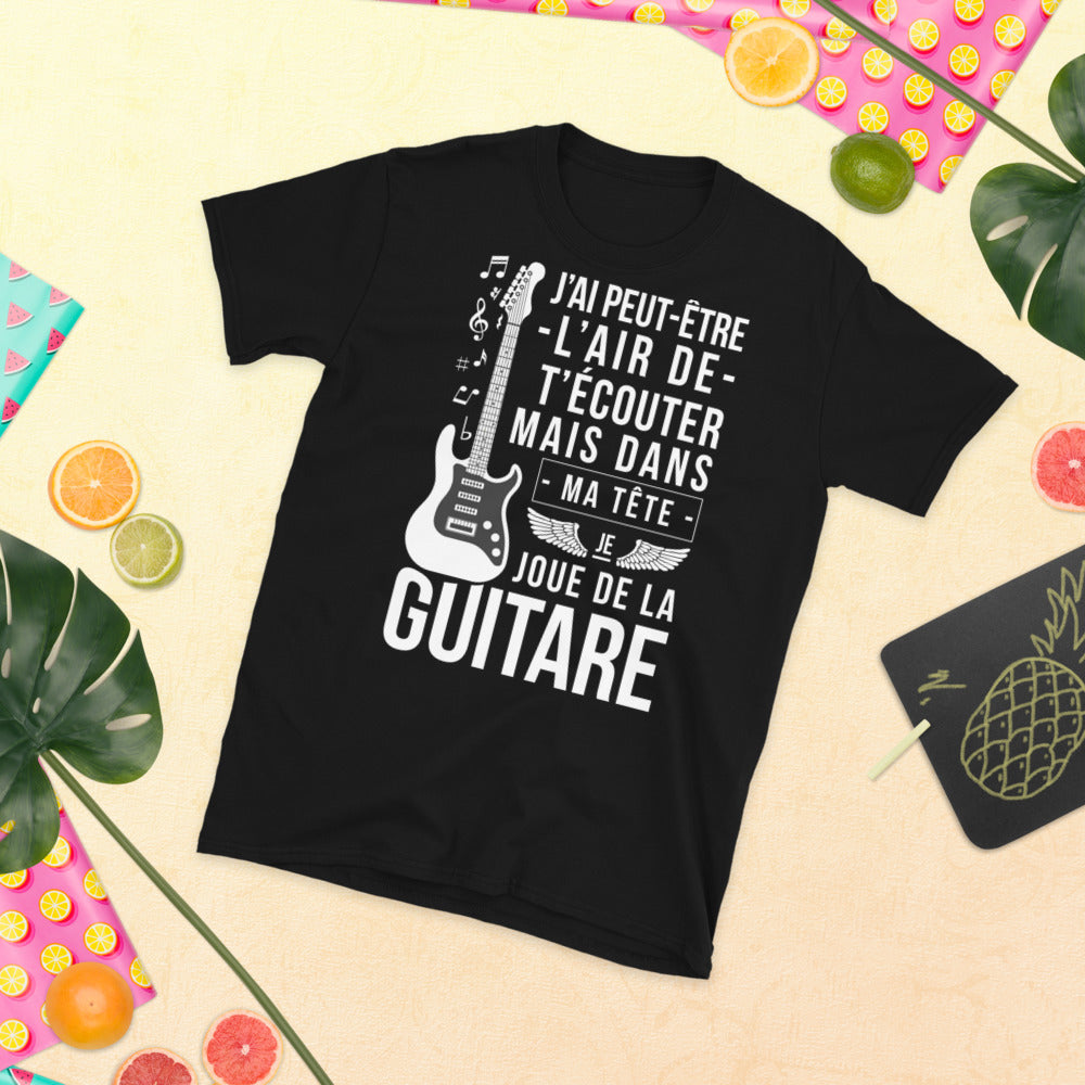 T-shirt humour gris foncé chiné - Je joue de la guitare en pensée dos