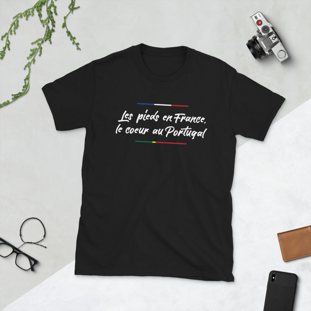 T-shirt Portugal noir - Les pieds en France, le coeur au Portugal