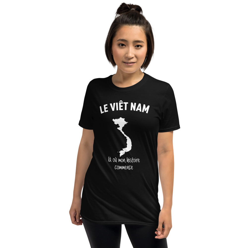 T-shirt Viêt-Nam noir dos - Mon histoire commence avec humour