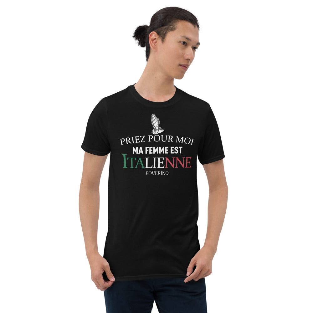 T-shirt Italie gris foncé chiné - Priez pour moi, ma femme est Italienne