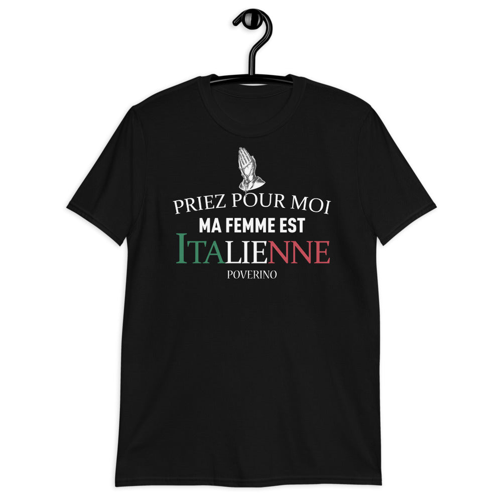 T-shirt Italie gris foncé chiné dos - Priez pour moi, ma femme est Italienne