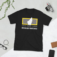 Thumbnail for T-shirt Ardéchois noir - Liberté, égalité, caillette face