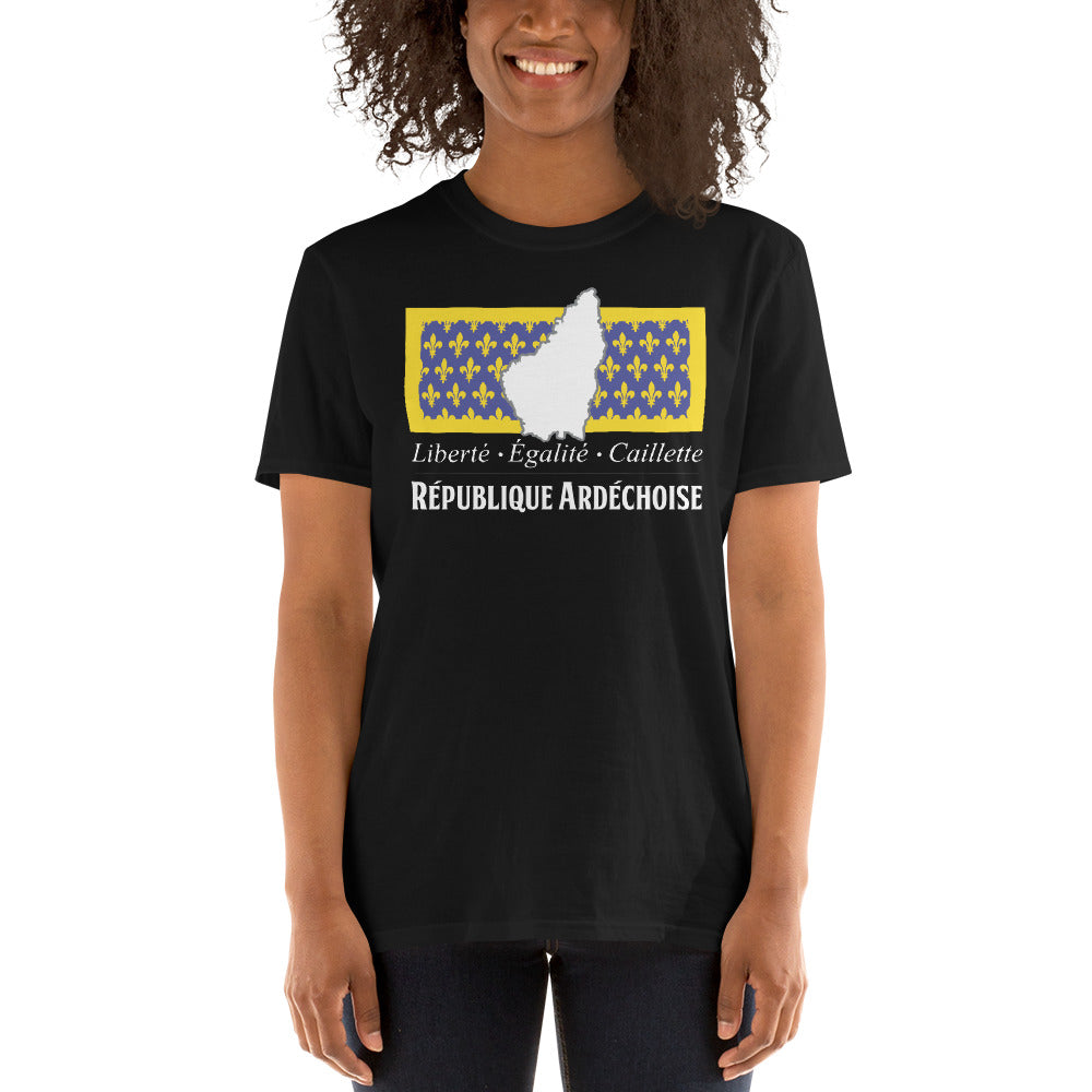 T-shirt Ardéchois bleu marine - Liberté, égalité, caillette face