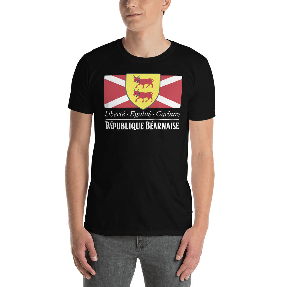T-shirt Béarn bleu marine - Liberté, égalité, garbure humoristique