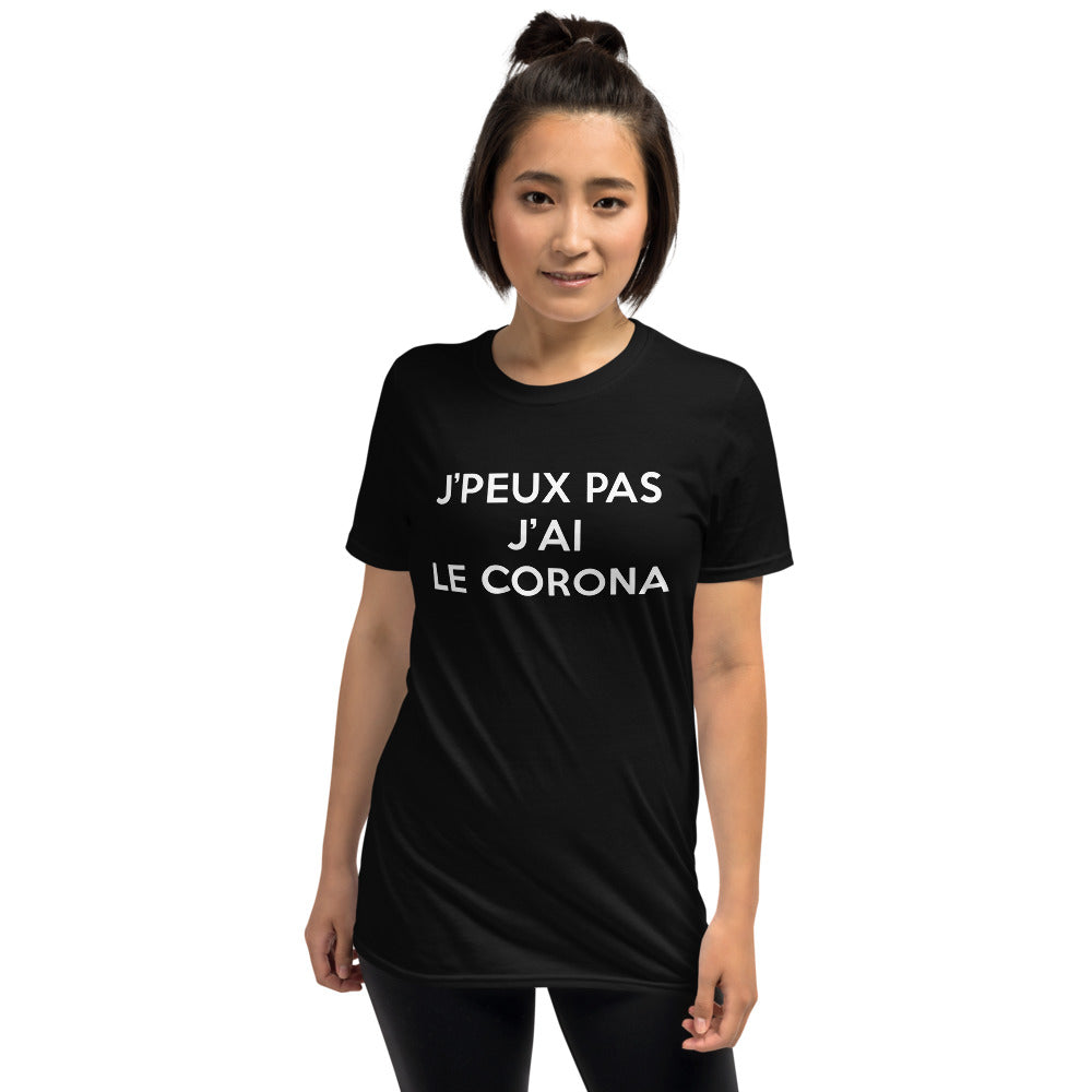 T-shirt humour bleu marine - J'peux pas j'ai le Corona face