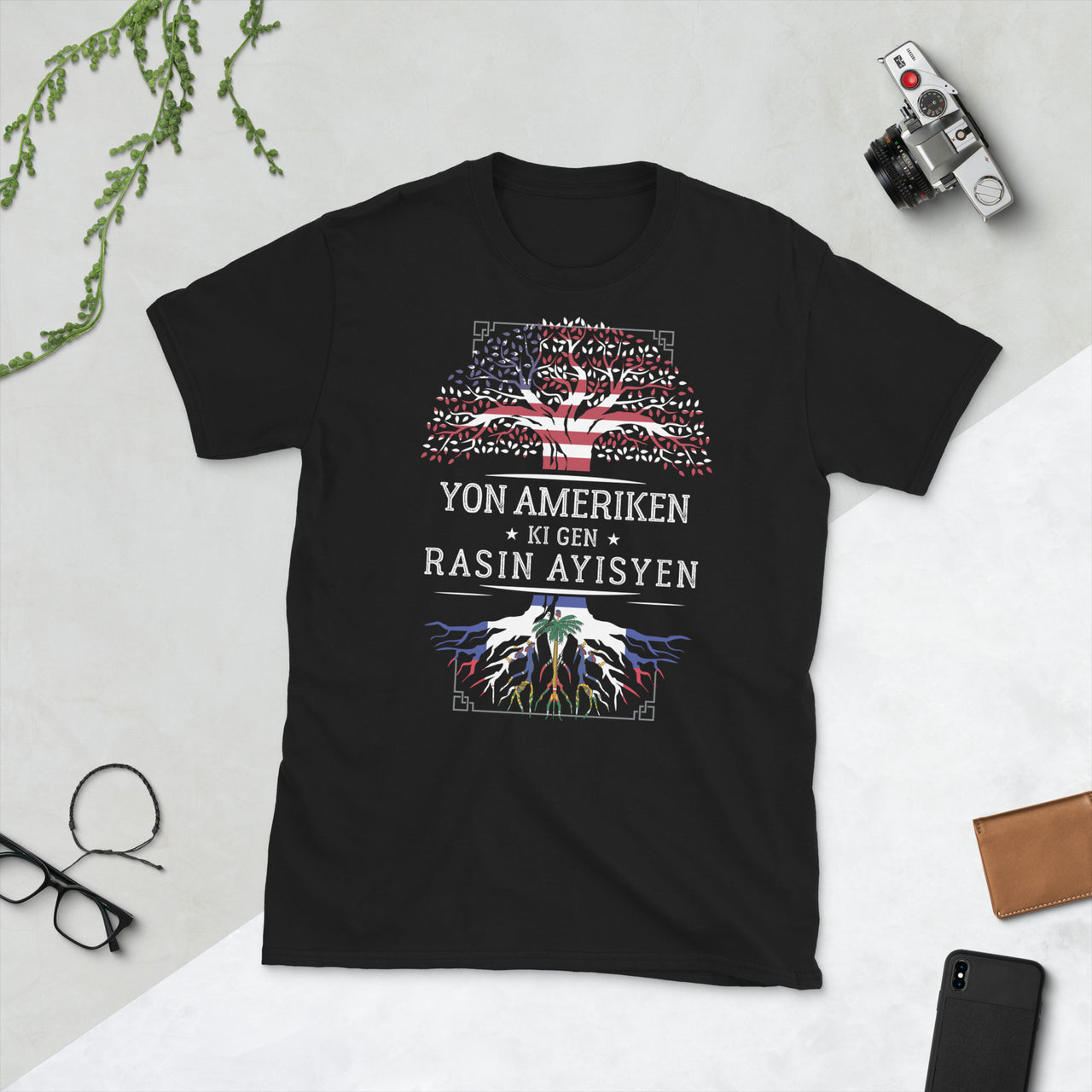 T-shirt Haïti noir - Yon Ameriken ki gen rasin ayisyen