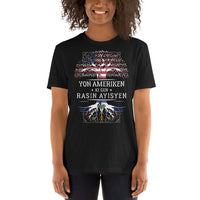 Thumbnail for T-shirt Haïti noir dos - Yon Ameriken ki gen rasin ayisyen