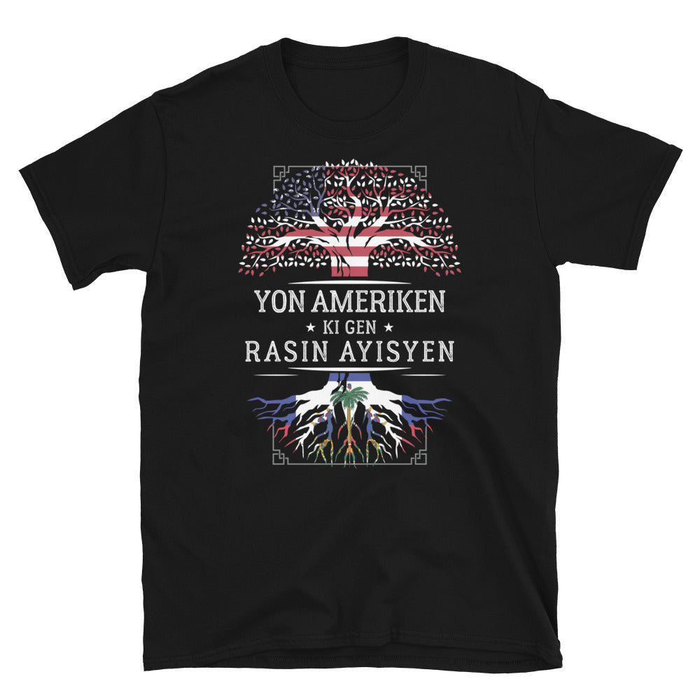 T-shirt Haïti bleu marine - Yon Ameriken ki gen rasin ayisyen