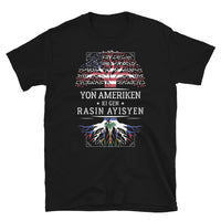 Thumbnail for T-shirt Haïti bleu marine - Yon Ameriken ki gen rasin ayisyen