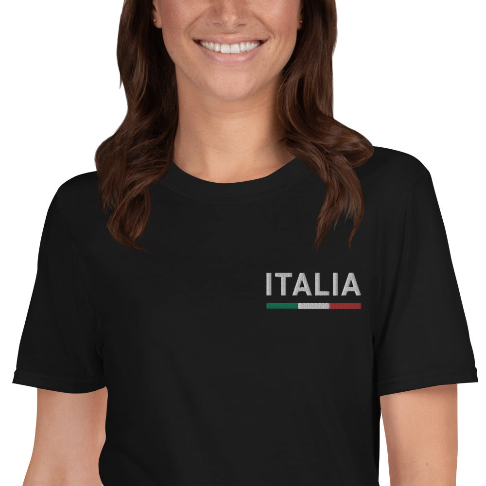 T-shirt Italie bleu marine dos - Drapeau italien brodé en couleurs