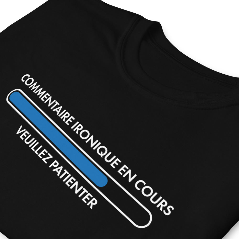 T-shirt humour bleu marine - Commentaire ironique en attente dos