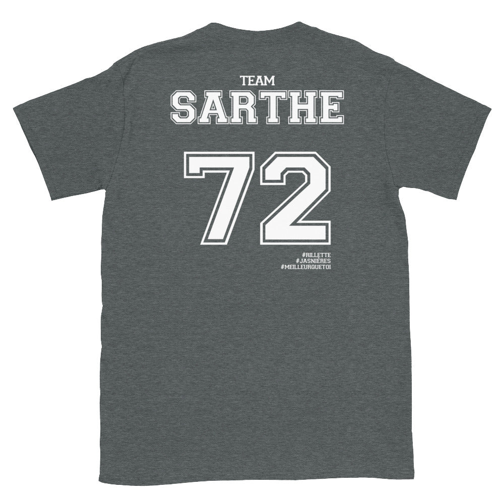 T-shirt Sarthe 72 gris foncé chiné dos - Fierté locale avec humour