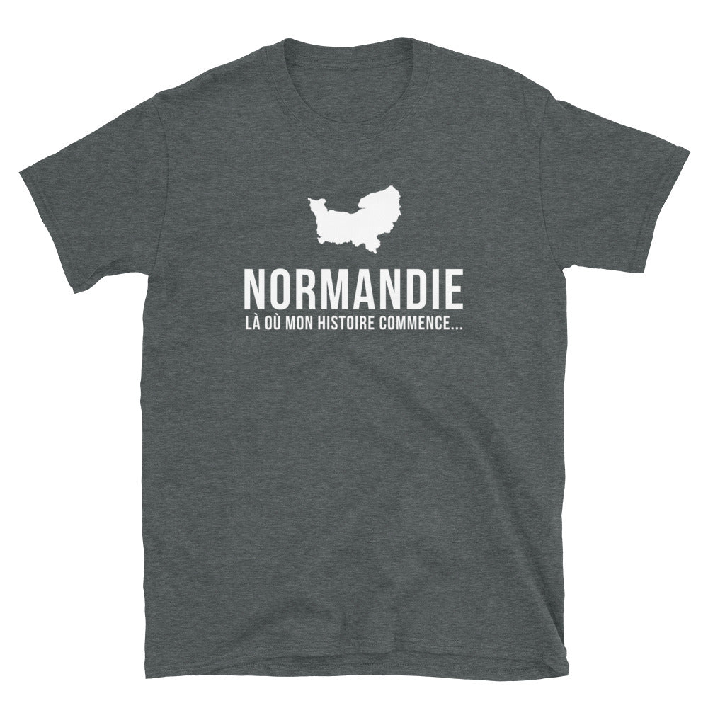 T-shirt Normandie gris foncé chiné dos - Mon histoire commence avec humour
