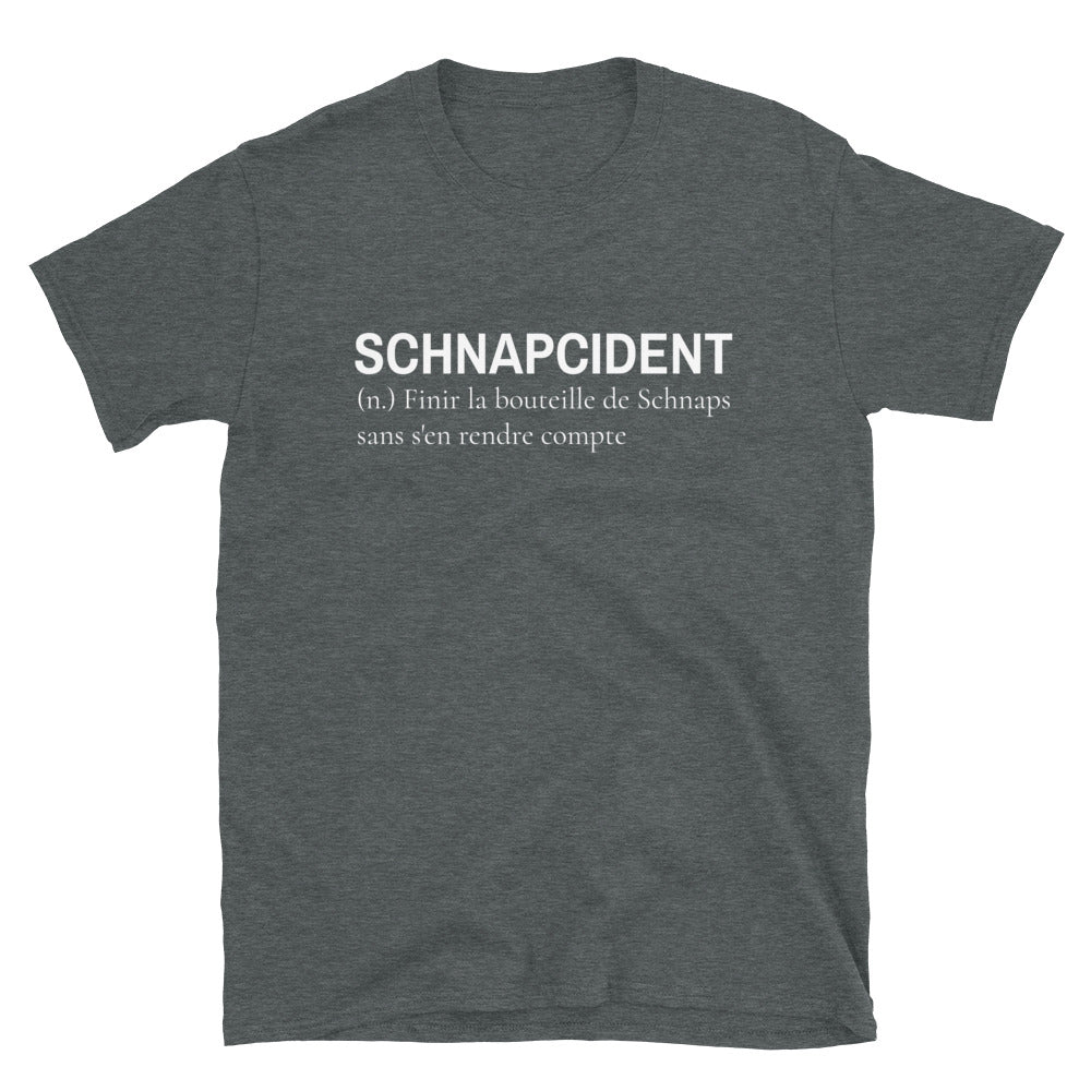 T-shirt Alsace humour gris foncé chiné dos - Schnapcident en texte