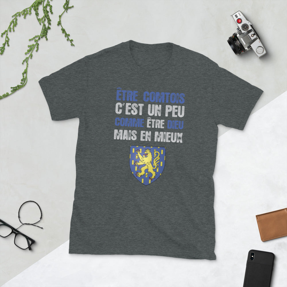 T-shirt Franche-Comté gris foncé chiné dos - Être comtois un peu comme être Dieu