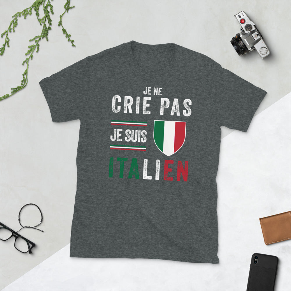 T-shirt Italie gris foncé chiné dos - Je ne crie pas je suis Italien