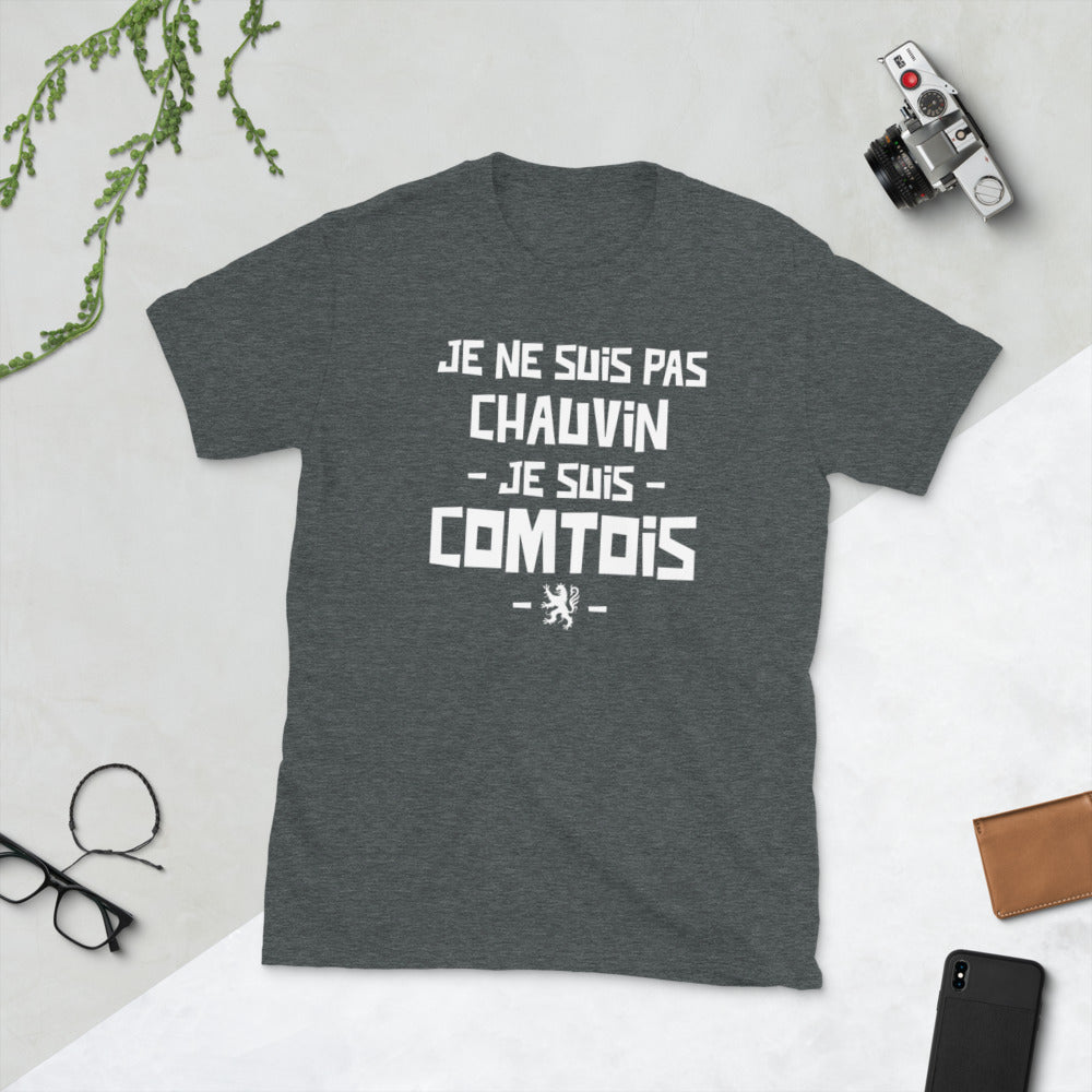 T-shirt Franche-Comté gris foncé chiné dos - Je ne suis pas chauvin, fier !