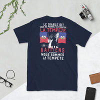 Thumbnail for T-shirt Haïti bleu marine - Les Haïtiens répondirent nous somme la tempête
