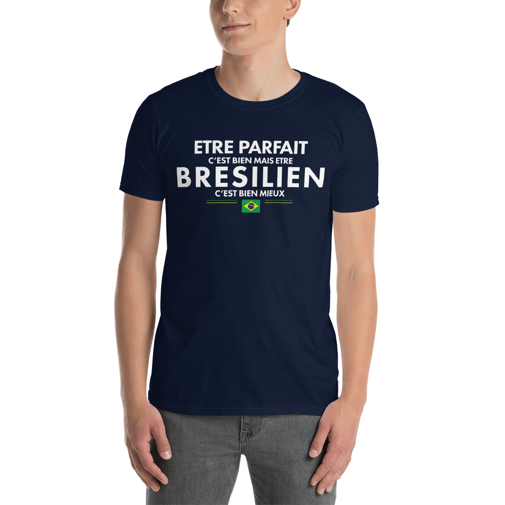 T-shirt Brésil bleu marine - Être Parfait c'est bien être Brésilien c'est mieux