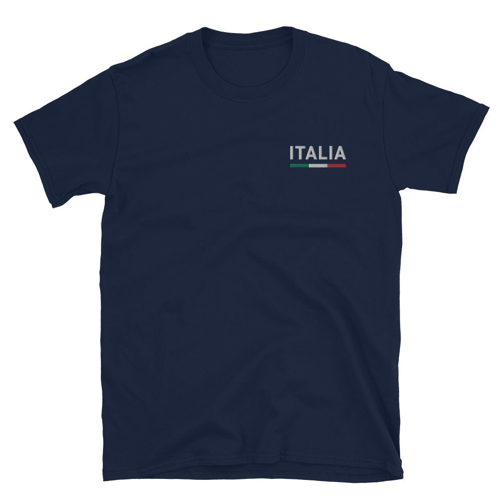 Italia - T-shirt standard unisexe brodé avec liseré drapeau italien vert blanc rouge - Ici & Là - T-shirts & Souvenirs de chez toi