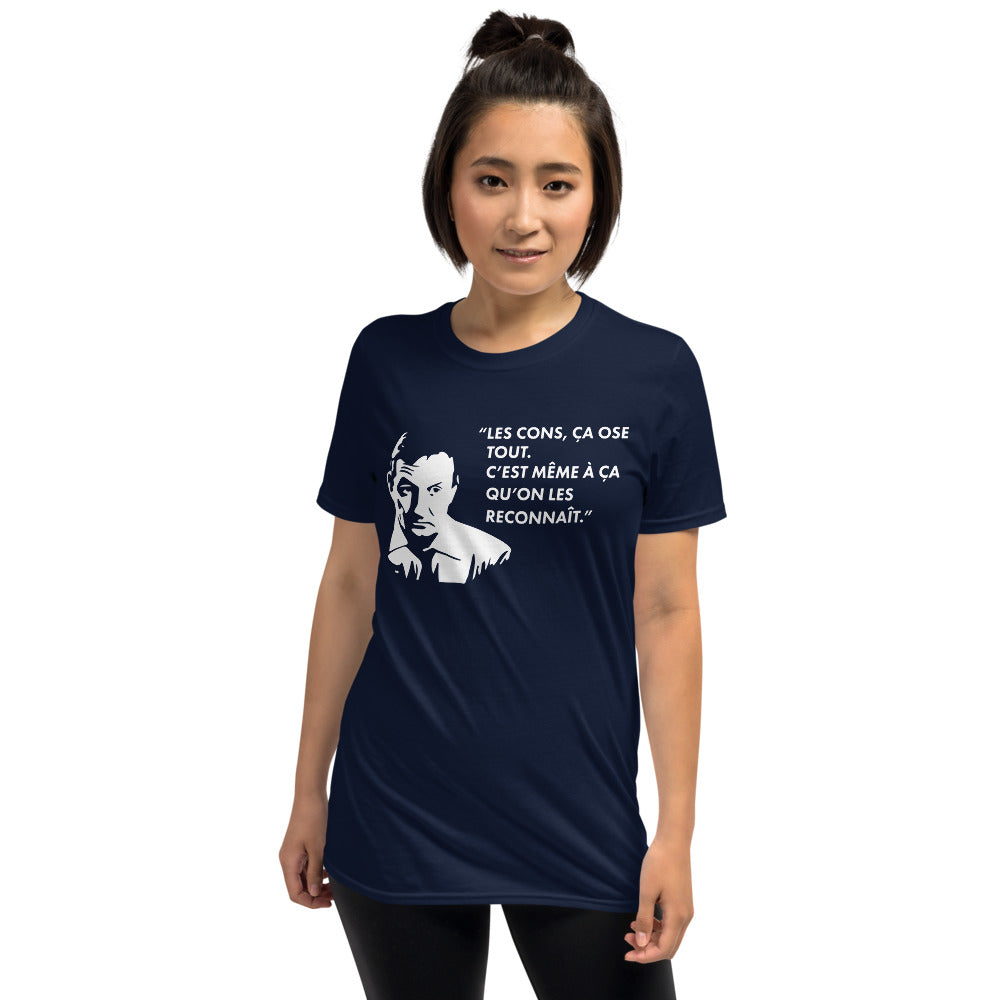 T-shirt humour gris foncé chiné - Les cons ça ose tout, c'est même à ça qu'on les reconnaît face