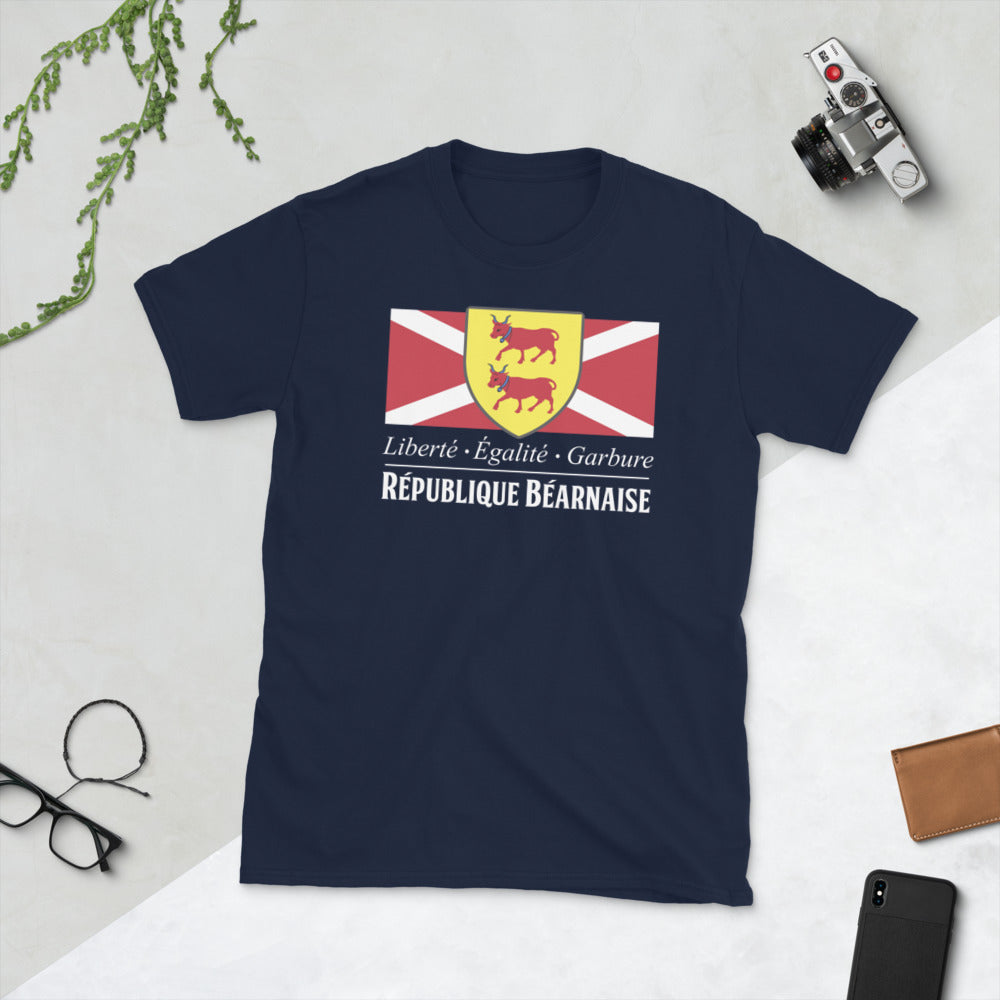 T-shirt Béarn gris foncé chiné - Liberté, égalité, garbure humoristique