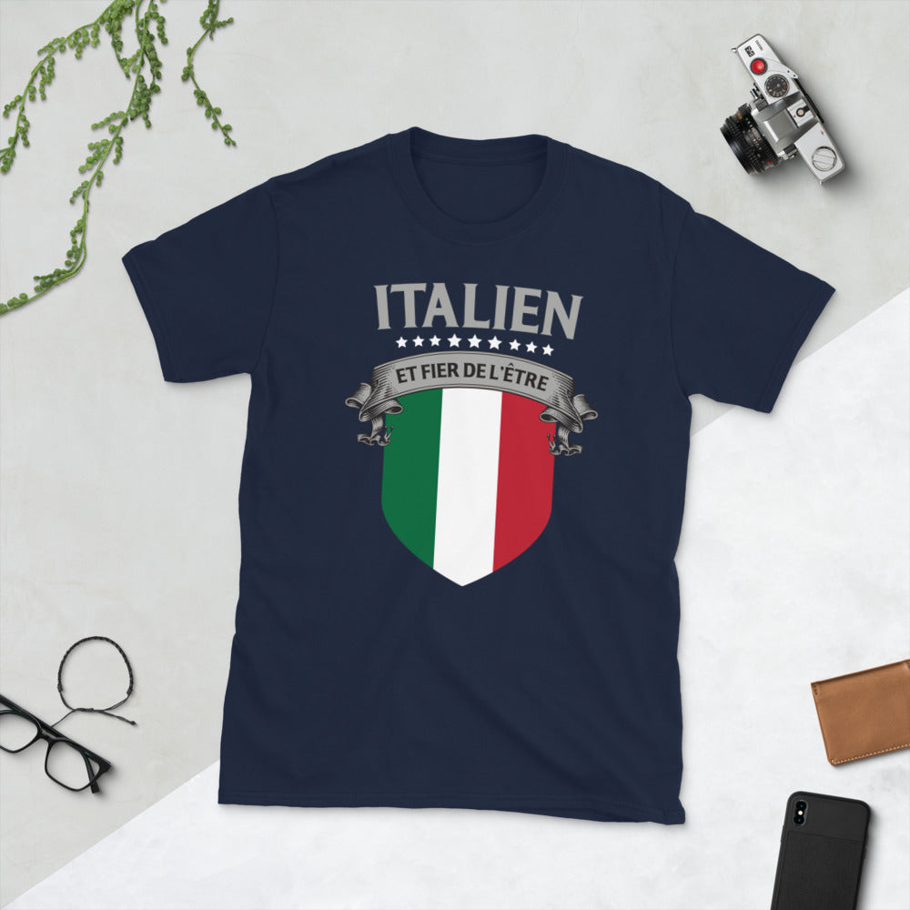 T-shirt Italie gris foncé chiné dos - Fier d'être italien