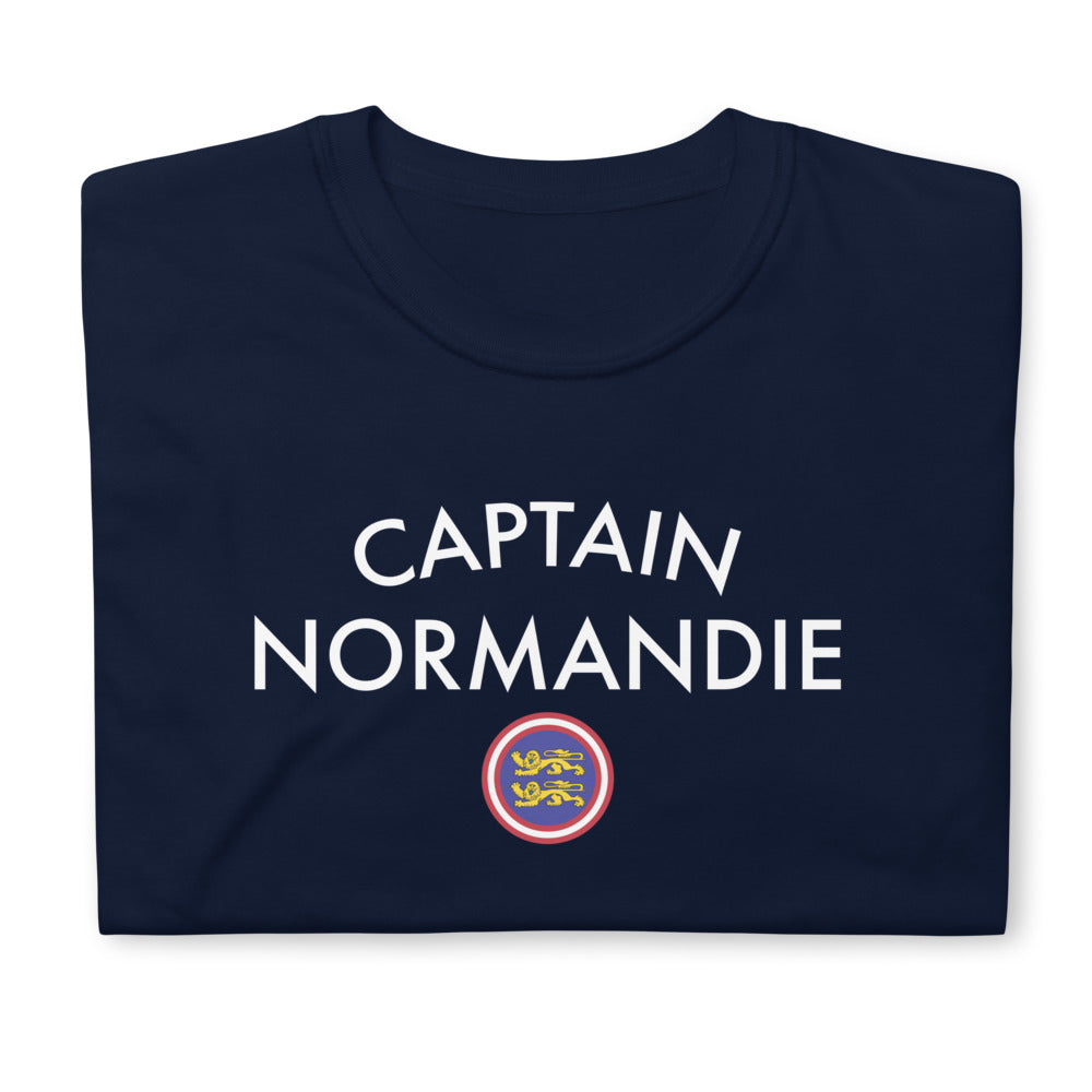 T-shirt Normandie bleu marine dos - design héroïque et humoristique