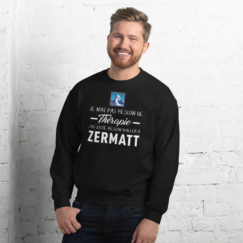 Sweatshirt Zermatt bleu marine dos - Pas besoin de thérapie, juste le Cervin