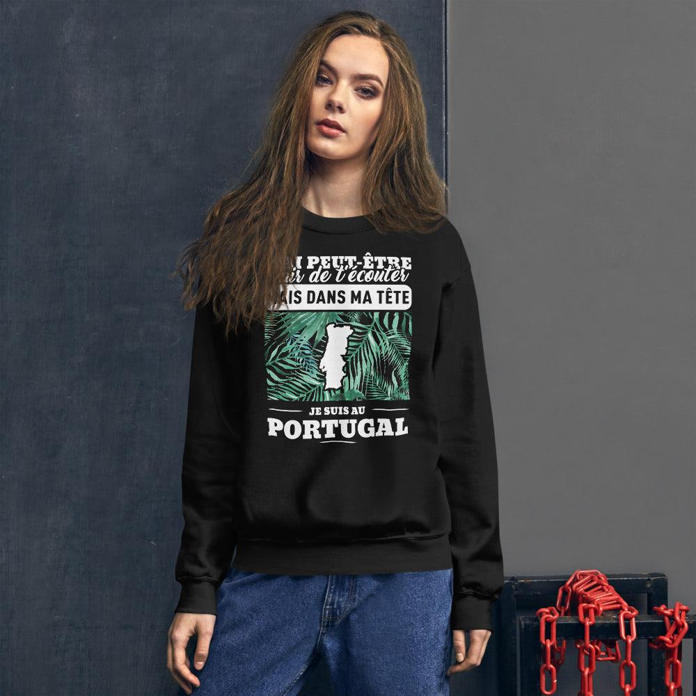 Sweatshirt Portugal gris foncé chiné - J'ai peut-être l'air d'écouter