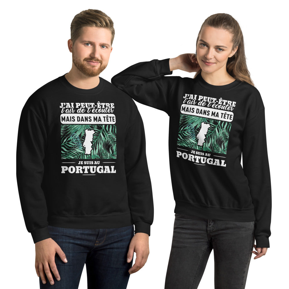Sweatshirt Portugal noir dos - J'ai peut-être l'air d'écouter