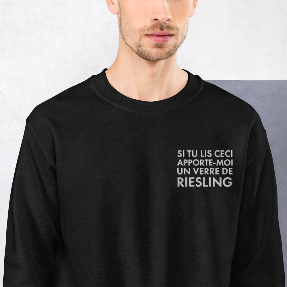 Sweatshirt Alsace gris foncé chiné - Si tu lis ceci apporte moi un verre de Riesling