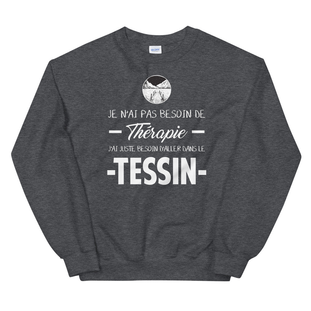 Sweatshirt Tessin gris foncé chiné dos - Je n'ai pas besoin de thérapie