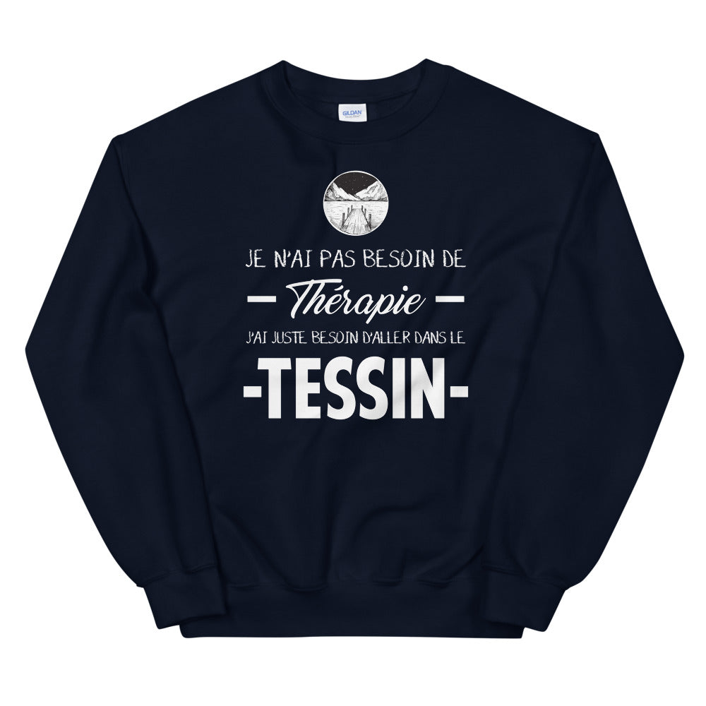 Sweatshirt Tessin bleu marine dos - Je n'ai pas besoin de thérapie