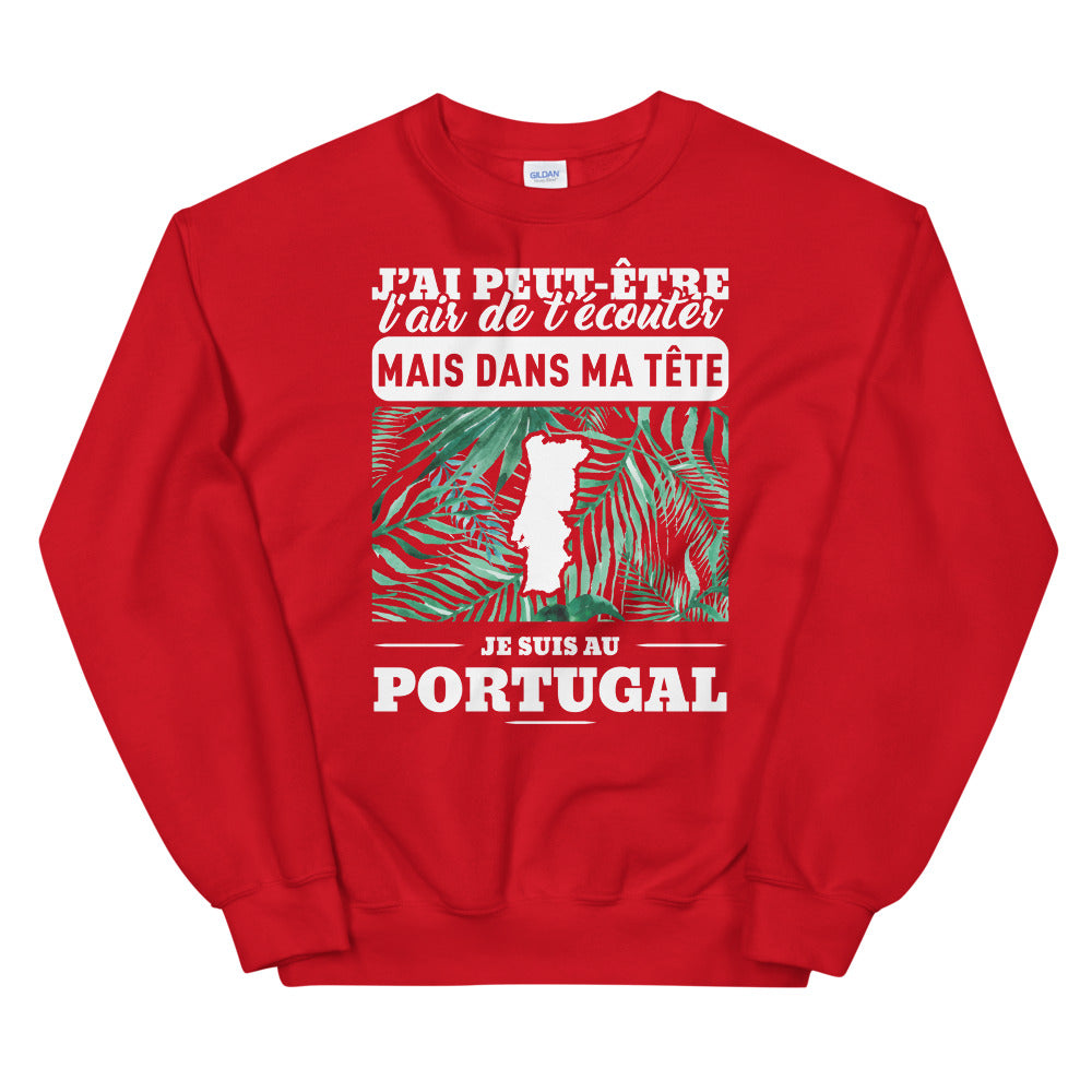 Sweatshirt Portugal gris foncé chiné dos - J'ai peut-être l'air d'écouter