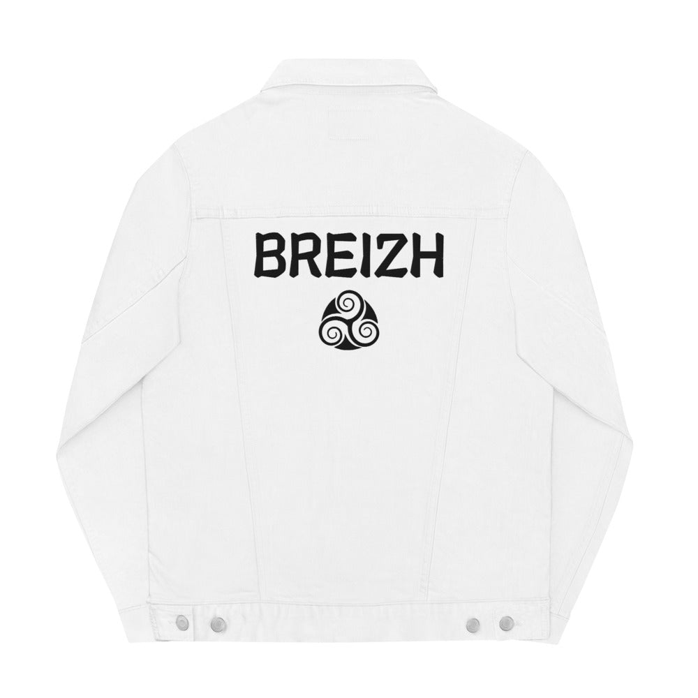 Veste en jean blanc - Breizh avec triskel brodé - Bretagne